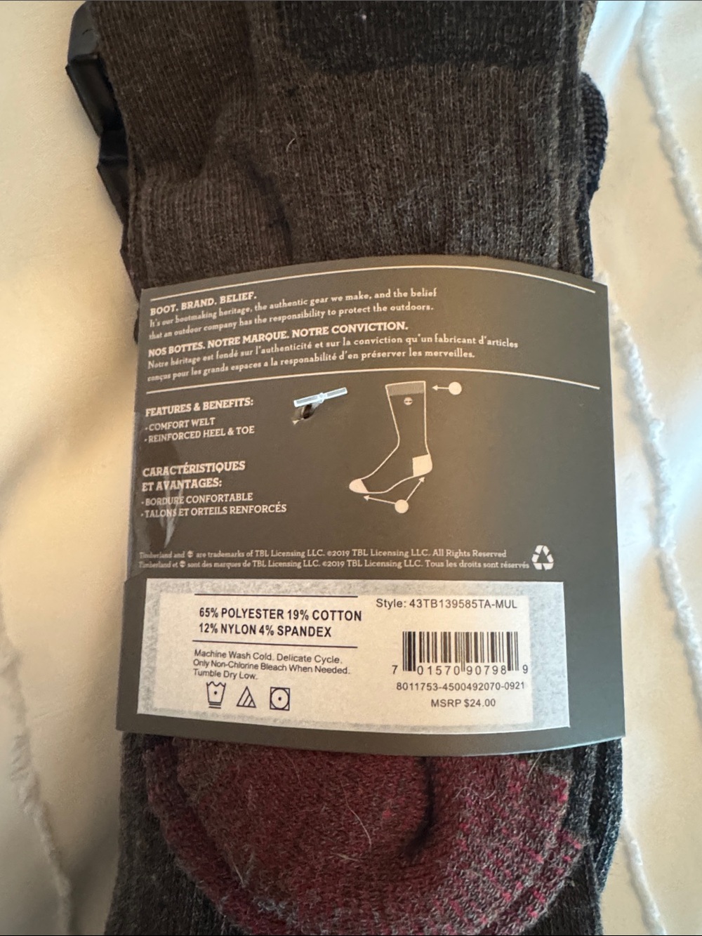 Timberland Men's Crew Sock Pack - Black, Gray, Brown, Maroon - Picture 4 of 5